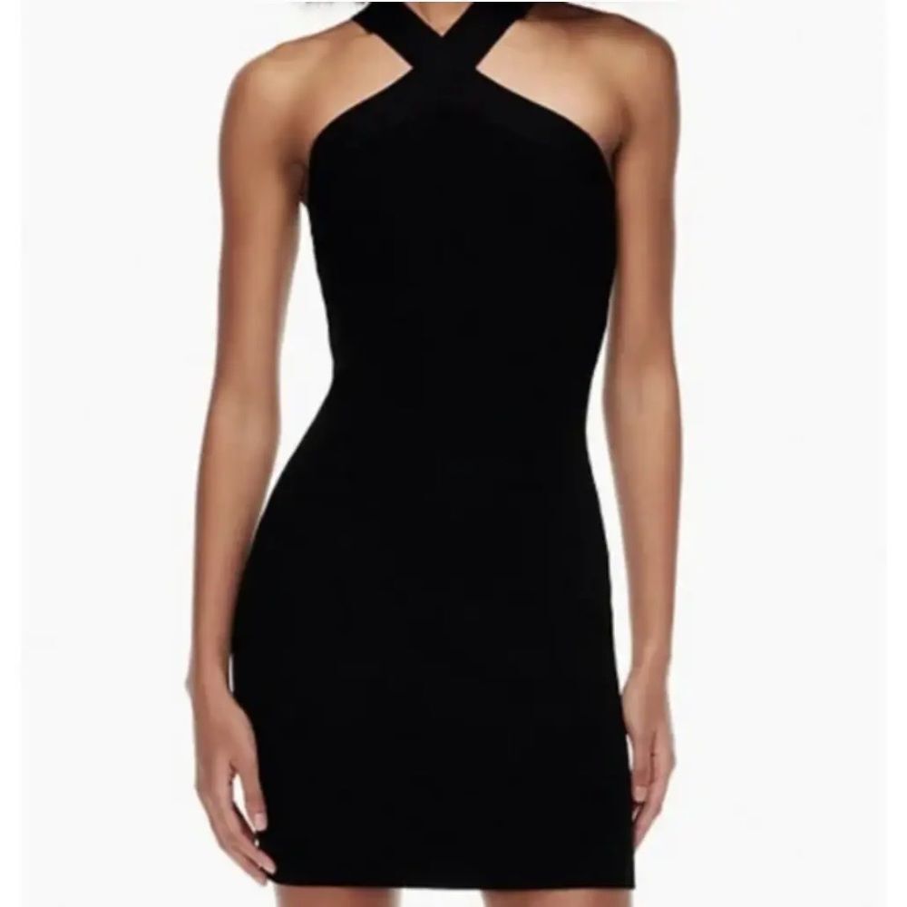 House of Harlow 1960 Ribbed Black Stretch Halter Mini Dress- Size Medium